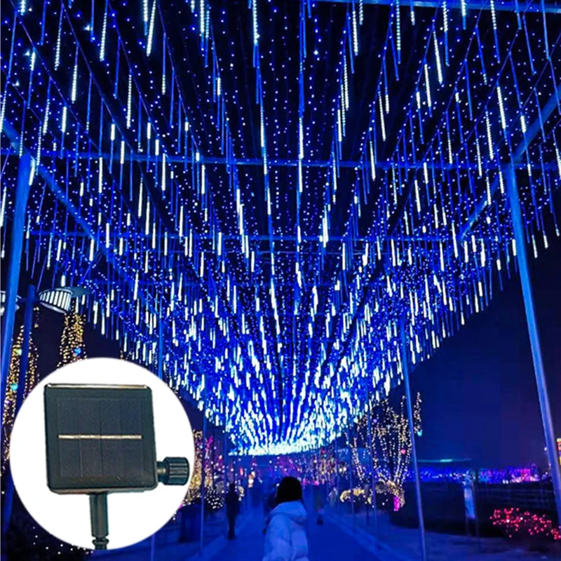 

50/30cm 2024 Christmas Holiday Solar LED Meteor Shower String Lights 8 Tubes Garland Street Lamp Decoration, Party Outdoor Decor