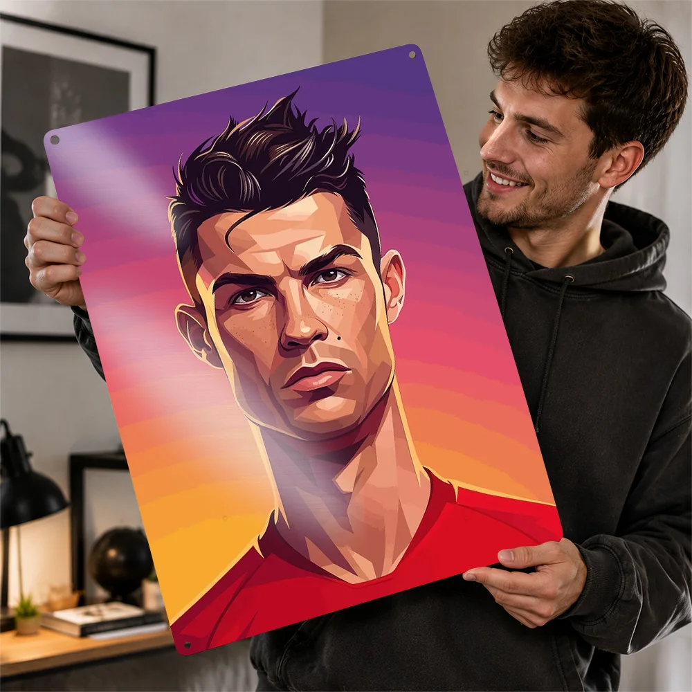 Cristiano Ronaldo Vector Portrait Personalized 3D Textured Metal Poster Wall Art Vintage Tin Signs for Bedroom Stuff Room Decor