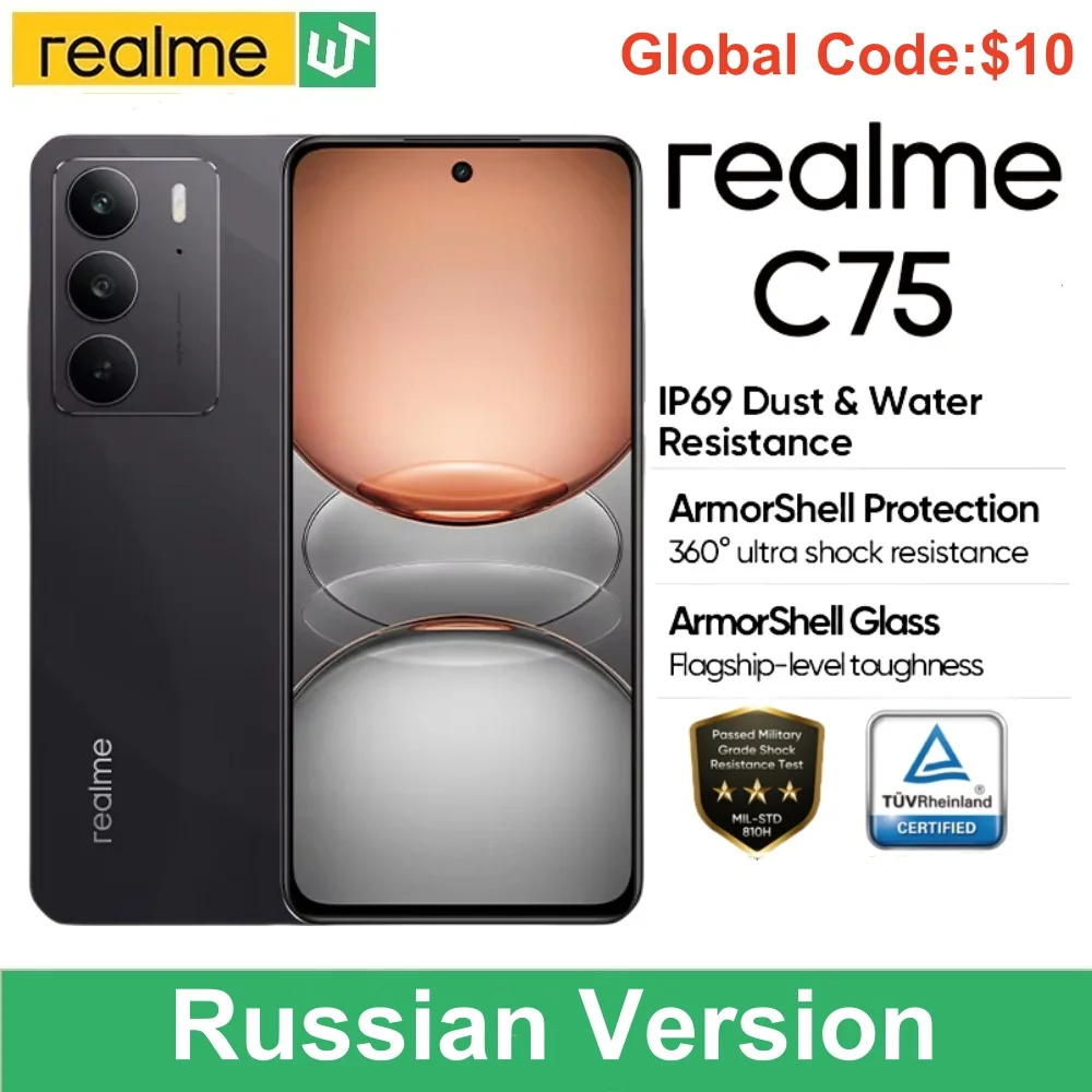Ponsel Pintar Realme C75 NFC 6.72 ''90Hz Layar FHD Helio G92 Max Chipset Baterai 5828MAh Kamera AI 50MP 256GB 45W Pengisi Daya IP69