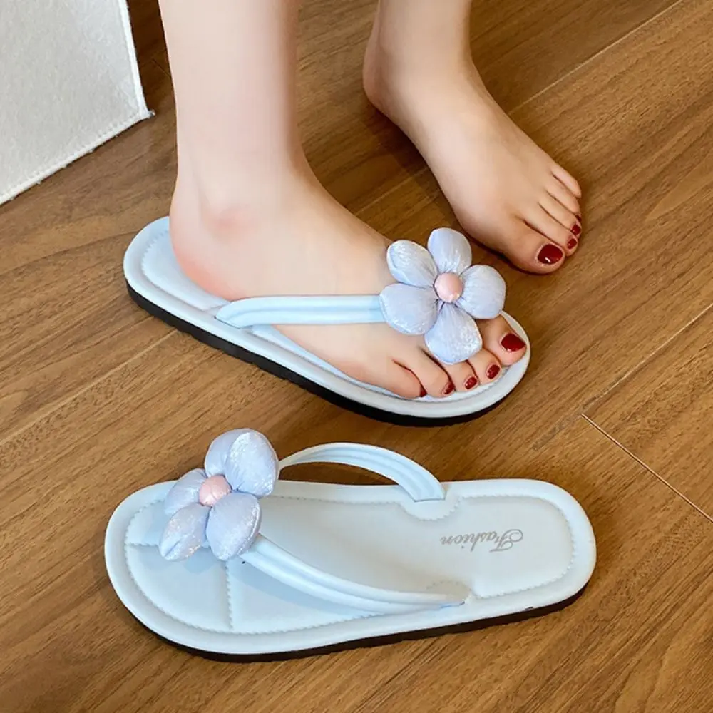 

Простые противоскользящие пляжные шлепанцы на мягкой подошве, шлепанцы с милым цветком, верхняя одежда, тапочки с зажимом для носков, женские тапочки для ванной комнаты