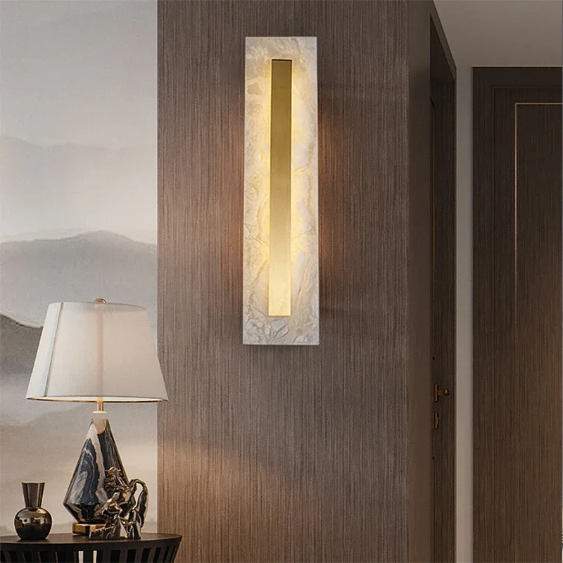 Modern Minimalist Luxury  Marble Wall Light Alabaster Marble LED Wall Sconce for Livingroom Bedroom Bedside Hotel Aisle Decor