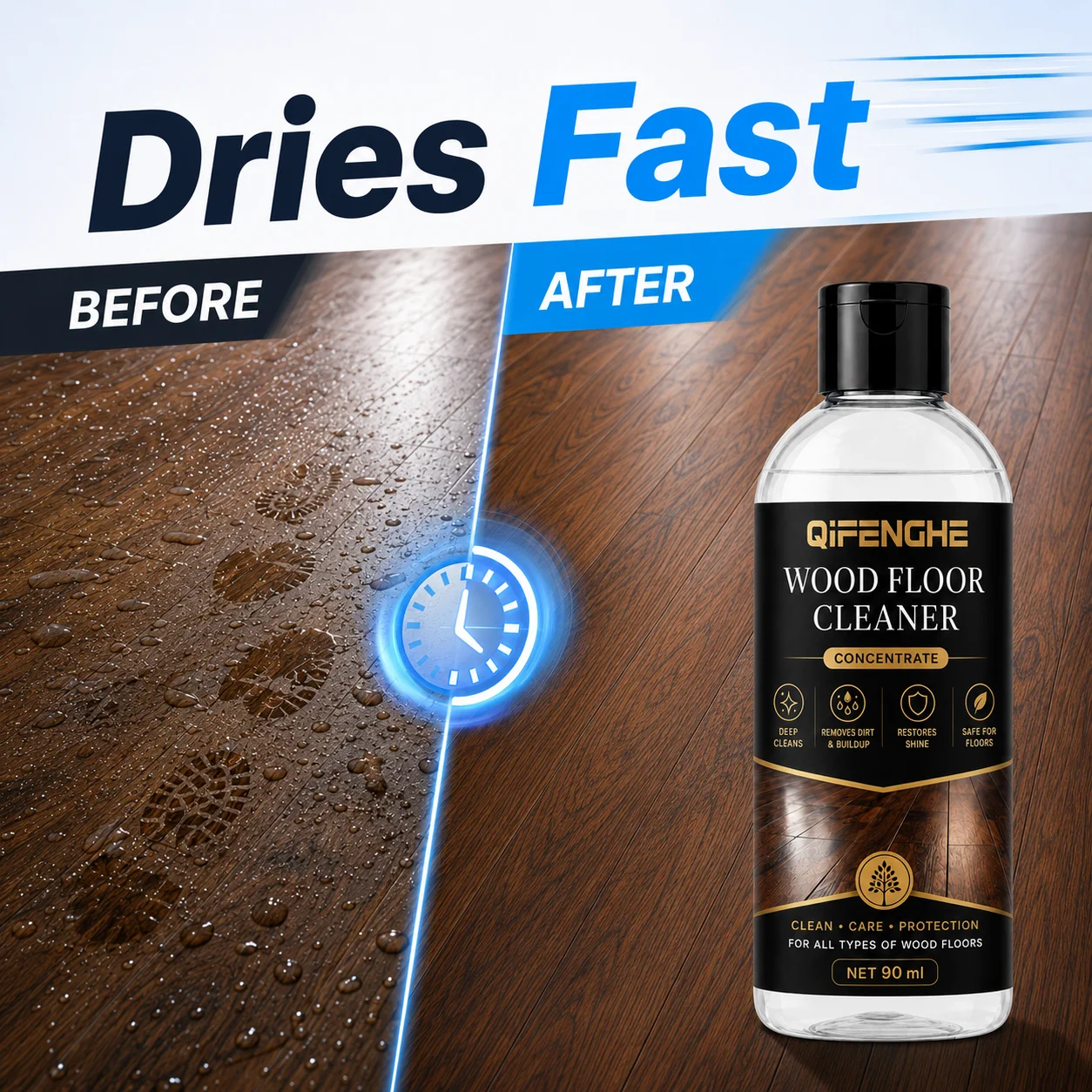 Concentrated Wood Floor Cleaner, Deep Clean Parquet Laminate, Neutral pH, Quick Dry, No Residue, Anti-Bacterial, Deodorize, Shin
