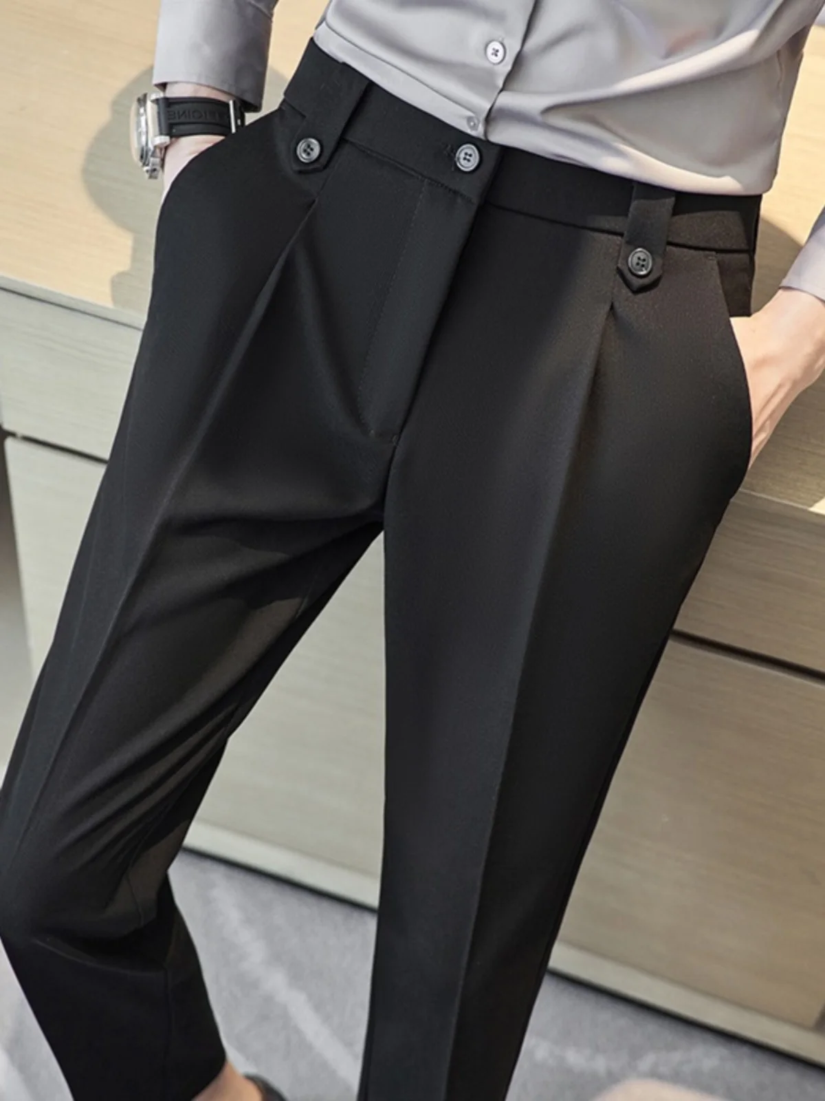 Men's Casual Slim Fit West Pants Summer Thin Fashion Brand Handsome High-End Drape Business Nine Points Suit Pants