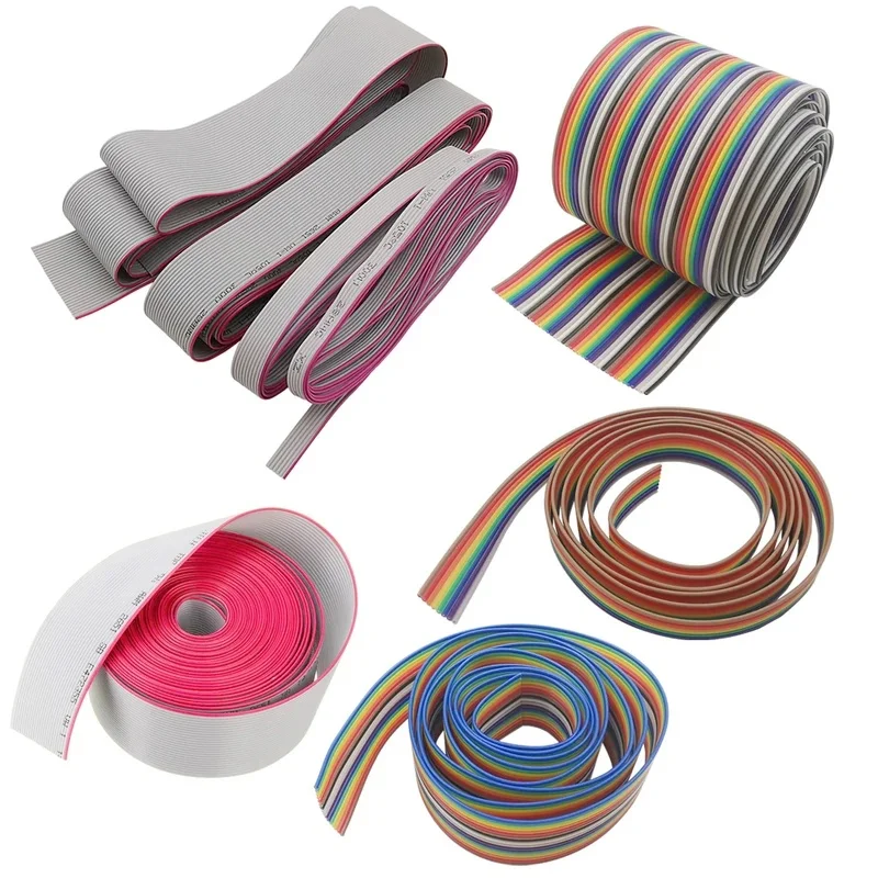 1Meter 1.27mm Flat Ribbon Cable 6/8/10/12/14/16/18/20/24/26/30/34/40/50 Pin Rainbow Wire for 2.54mm FC IDC Connector
