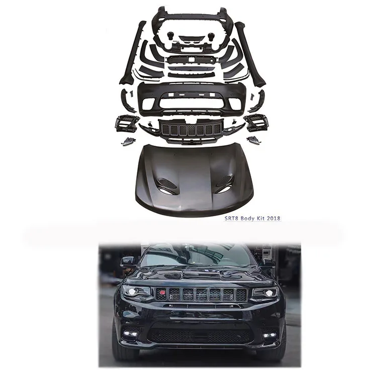 18 STR8 Style Conversion Front and rear bumper grills side skirts hood fenders Body kits  For Jeep Grand Cherokee