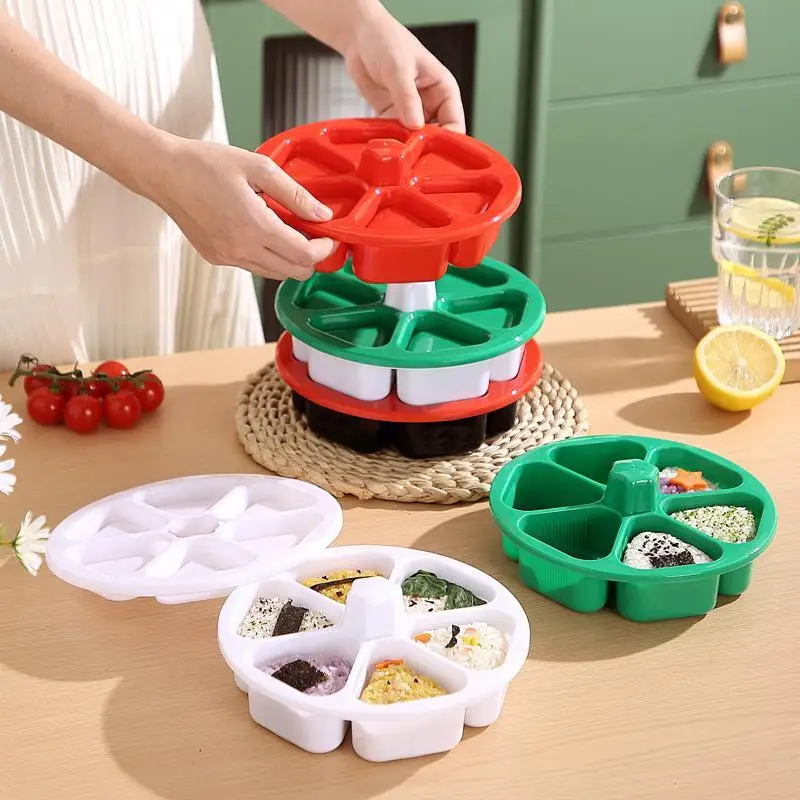 6 In 1 Sushi Maker Box Onigiri Mold Triangle Sushi Mold Rice Ball Mold Press Making Storing Sushi Lunch Bento Rice Cooking Tool