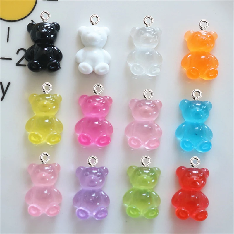 10 قطعة لون الشفافية الدب الراتنج Charms Kawaii المفاتيح شقة عودة العائمة قلادة سوار مجوهرات ذاتي الصنع صنع لوازم الحرفية