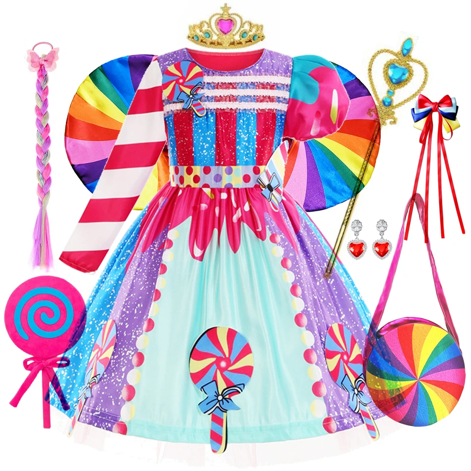 Lollipop Candy Kids Dress Carnival Party Little Girl Birthday Costume Fancy Rainbow Tutu Children Girls Purim Dress