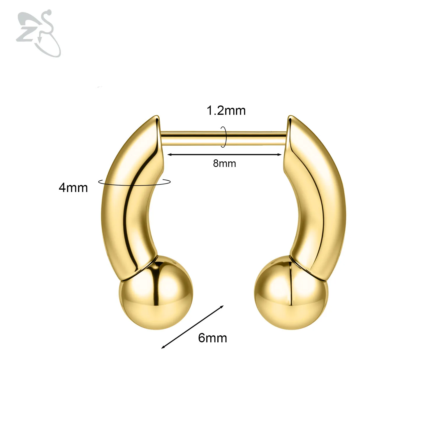 ZS 1PC 16G Buffalo Horn Nasenpiercing Edelstahl Pincher Plug In Septum Ring Keil Expander Gold Farbe Nasenring 8mm