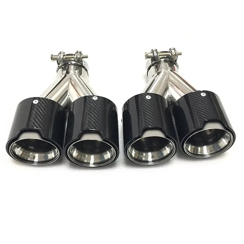 Y Type Carbon Fiber Exhaust Tip Silver 304 Stainless Steel Muffler Pipe for BMW 1234 Series M Performance Car Dual Exhaust Pipe