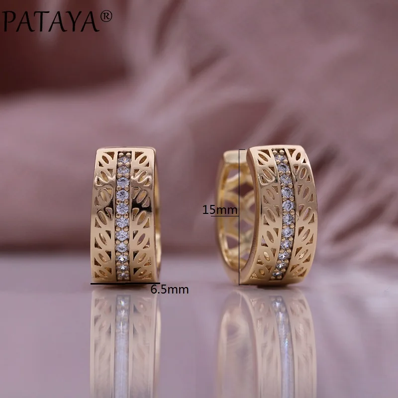 PATAYA 2024 New Micro wax inlay Zircon Circle Earrings 585 Rose Gold Color Women Creative Fashion Jewelry Metal Earrings