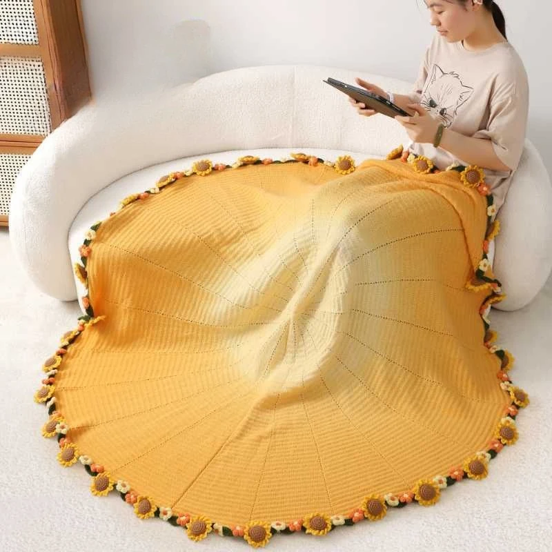 Hand Dyed Blanket Handmade Rose Pattern Blanket Imitation Cashmere Knitted Gradient Finished Throw Blanket