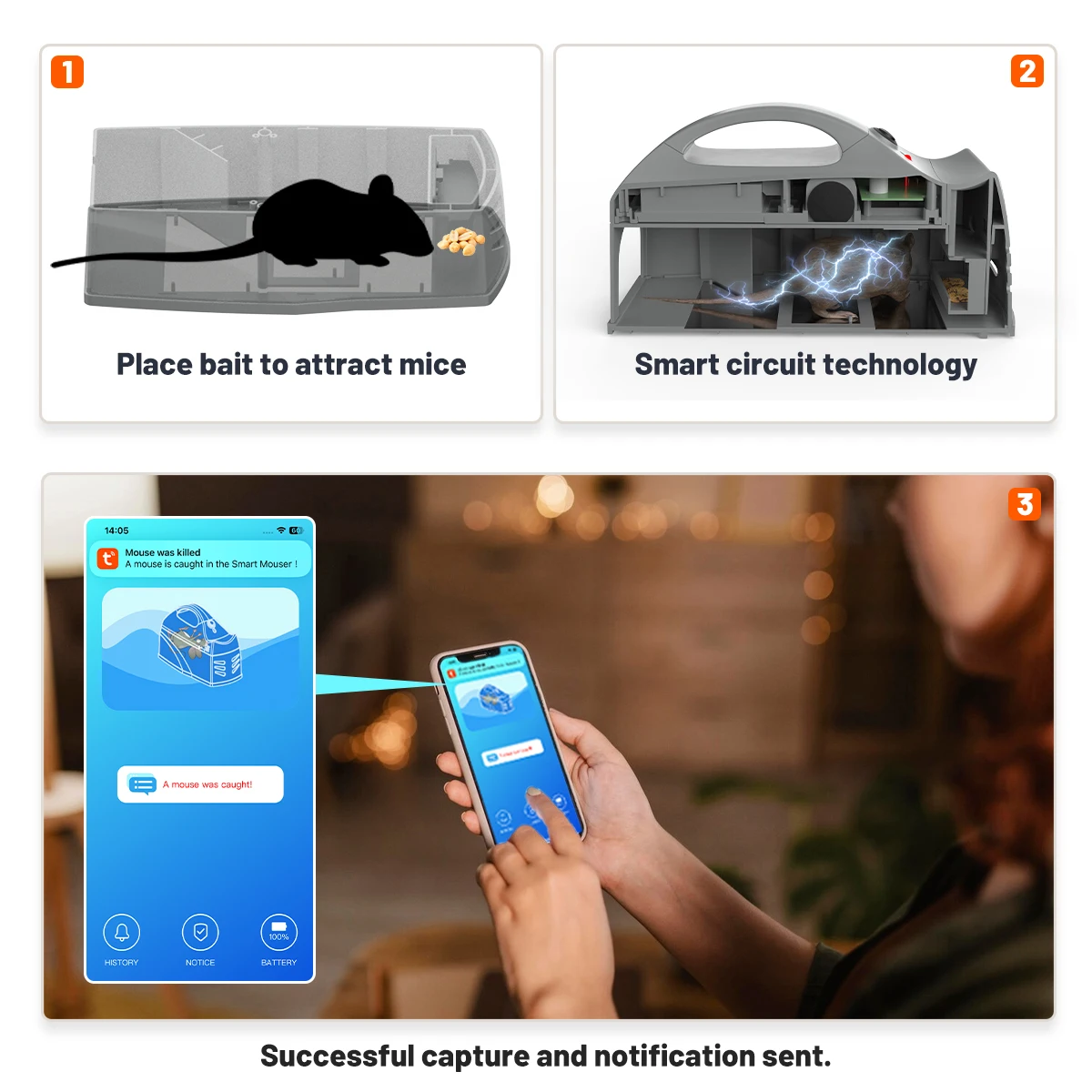 Tuya WiFi Smarte Elektrische Rattenfalle 6000V Hochspannungs-Nagetier-Killer Wiederverwendbare Anti-Flucht-Mausefalle Kompatibel mit Smartlife APP – Detail 2