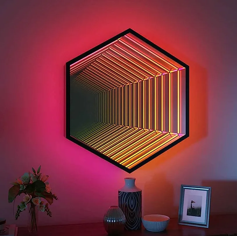 Blue 3D Infinity Mirror LED Neon Sign Acrylic Glass Body Outdoor Christmas Light Decoration Ornament for Bedroom Decor