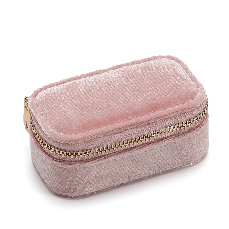 1PCS Mini Velvet Ring Box Single Layer Earrings Necklace Organizer Jewelry Storage Case Candy Color Zipper Bag Travel Portable