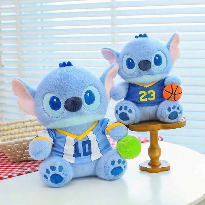 

Kawaii Plush Toy Stitch in Sporty Outfit Holding Ball Cute Stuffed Doll for Kids Birthday Gift Perfect Childrens Holiday Present