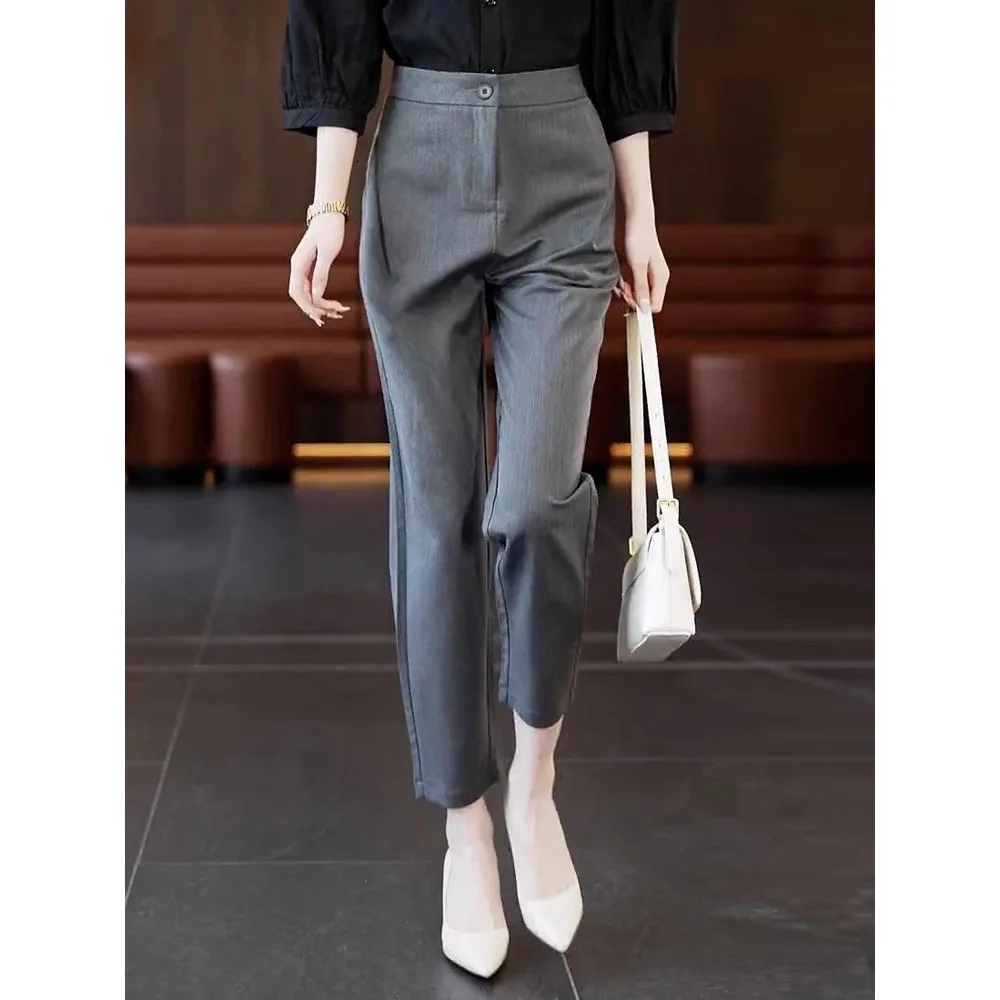 Boweylun New Nine-minute Suit Pants Women's Spring and Autumn Thin Section Solid Color Loose High-waisted Casual Straight Pants