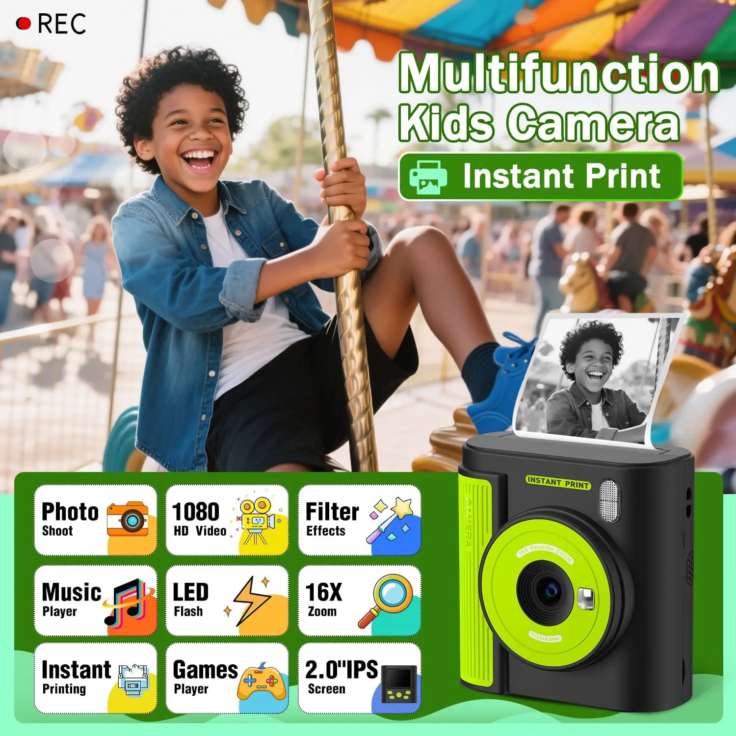 Kids Camera Instant Print, HD Digital Video & Instant Print Camera for Kids Christmas Birthday Gifts Comes with 32GB SD Card