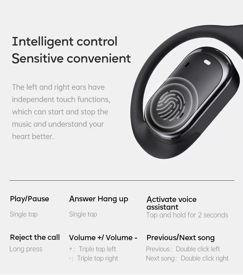 Open-Ear Headphones with Stable Comfort & Hi-Res Sound Pure Bass Boost Bluetooth 5.3 Earbuds OWS Wireless Headphones for Sports
