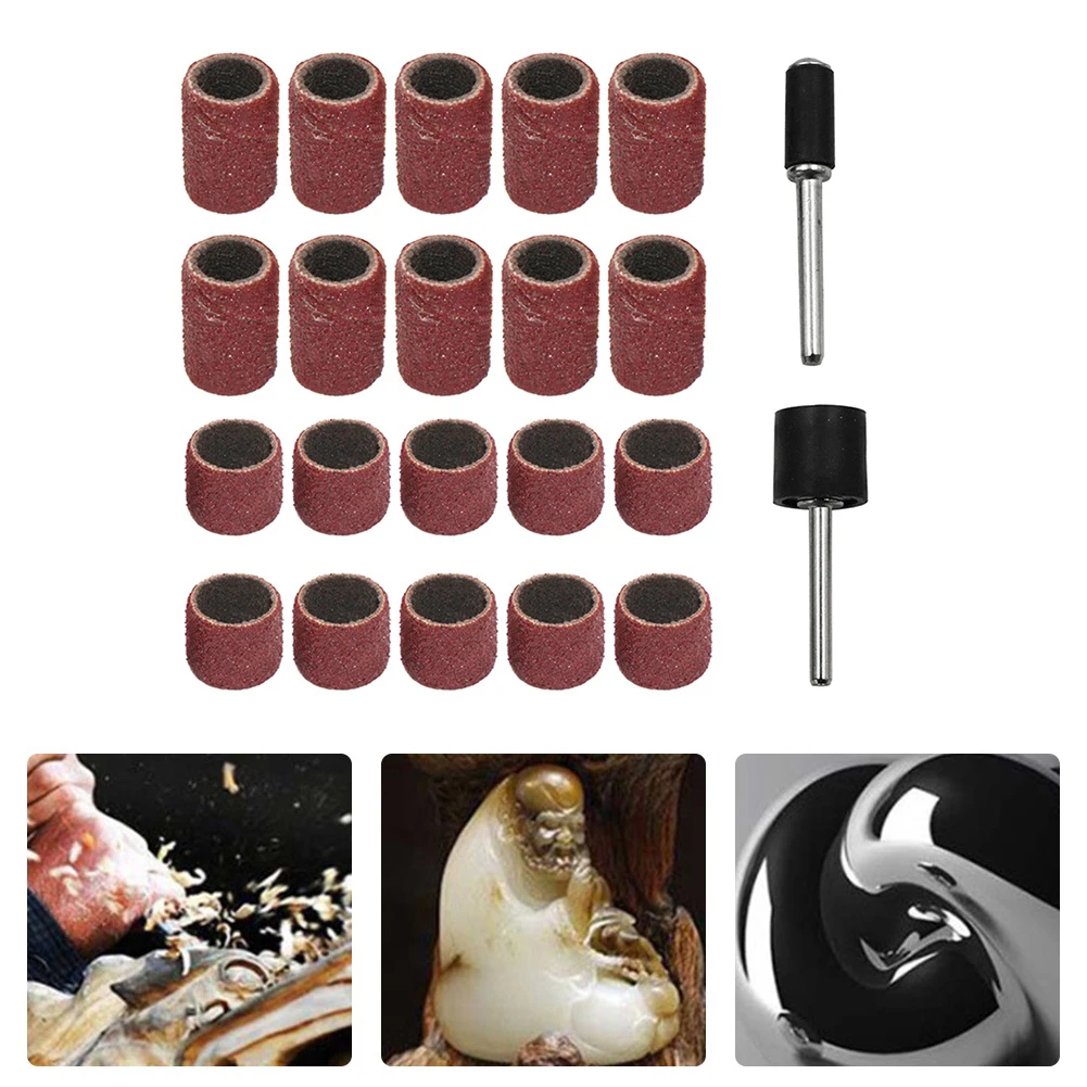 

22pc Sanding Cap Bands For Electric Manicure Machine 180/120/80 Grit Nail Drill Grinding Bit Files Pedicure Tool Set BEND261