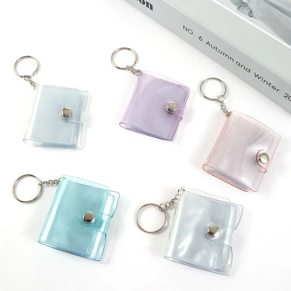 Jelly Color Transparent 2 Inch 1 Inch 16 Pockets Photo Card Holder Binders Albums Photos Holder Keychain Mini Photo Album