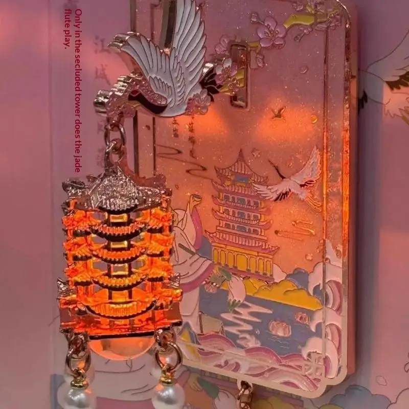 .Hot Sale.Unique Chinese Style LED Fridge Magnet ,Light Up Metal Souvenir Of Yellow Crane Tower With Cherry Blossom Gift