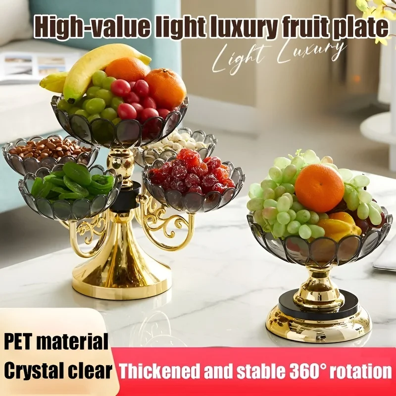 Multi-layered Rotating Crystal Fruit Plate Light Luxury  Rotating Fruit Plate European Creative Crystal Storage Plate