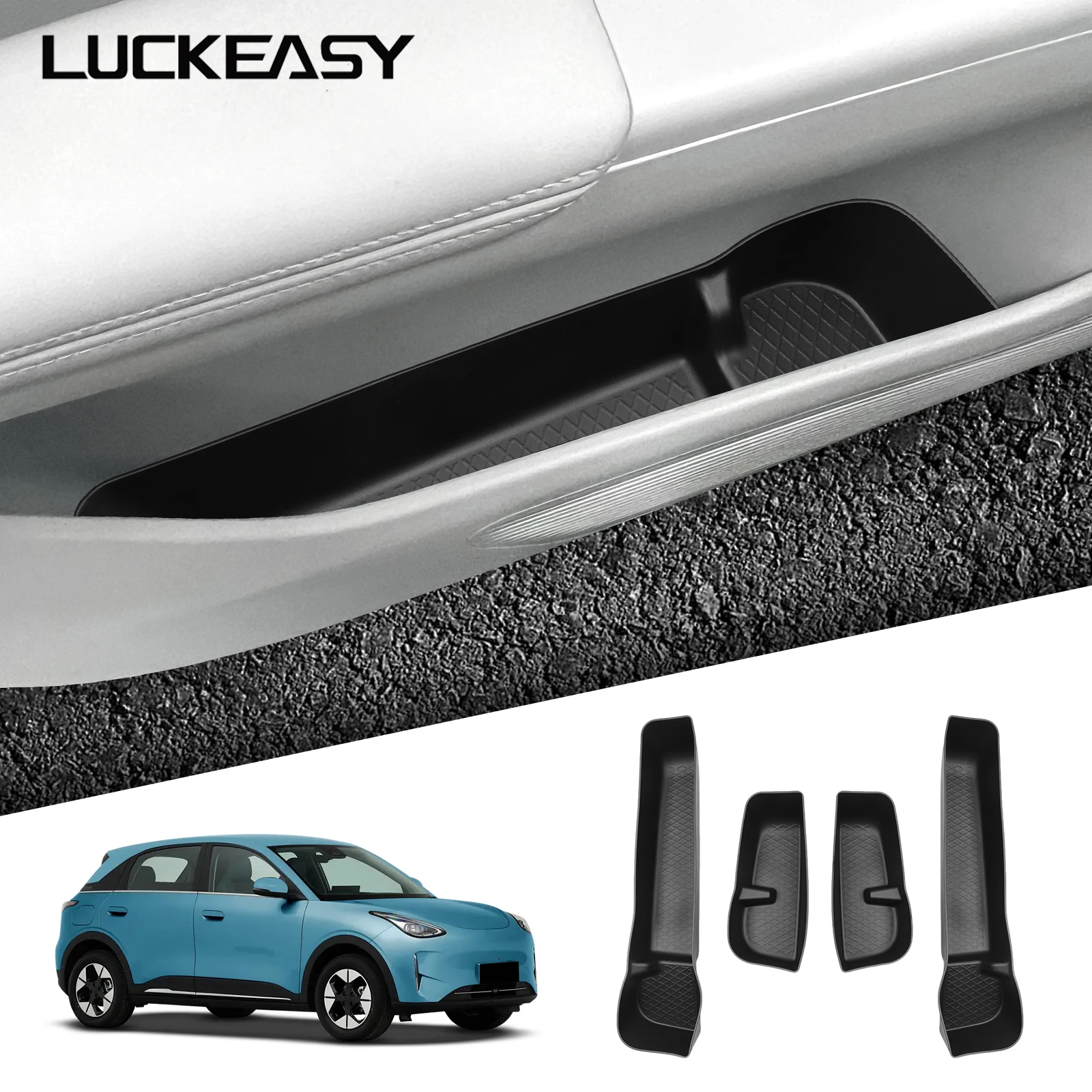 LUCKEASY para Geely EX2 2024 2025 2026: Caixa Organizadora para Porta Lateral do Carro, Bandeja Antiderrapante para Armazenamento e Organização, Acessórios
