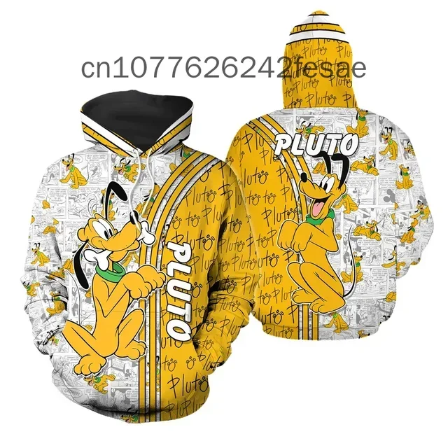 2024 Nuovo Anime Cartoon Disney Felpa con cappuccio da uomo 3D Stampato Plutone Modello Pullover Moda Street Style Quotidiano Casual Felpa con cappuccio per bambini