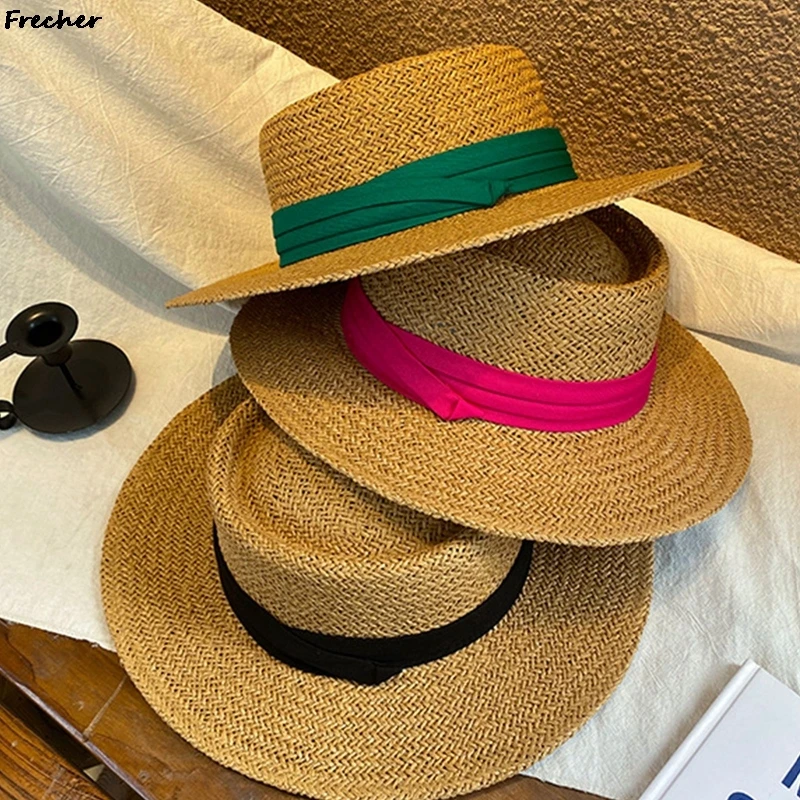 Women Wedding Beach Sun Hat Wide Brim Straw Hats Ribbon Bowknot Bucket Caps Summer Lady Floppy Panama Party Sunshade Chapeau