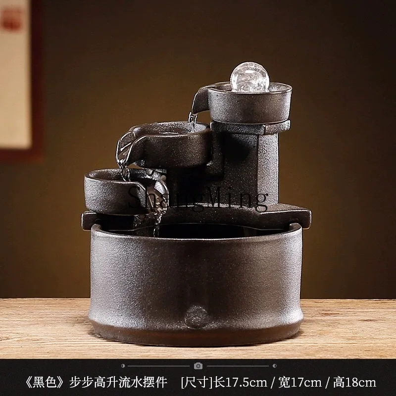 

FG ceramic flowing water ornament, fountain humidifier, living room office lucky feng shui ball opening gift, small fish tank