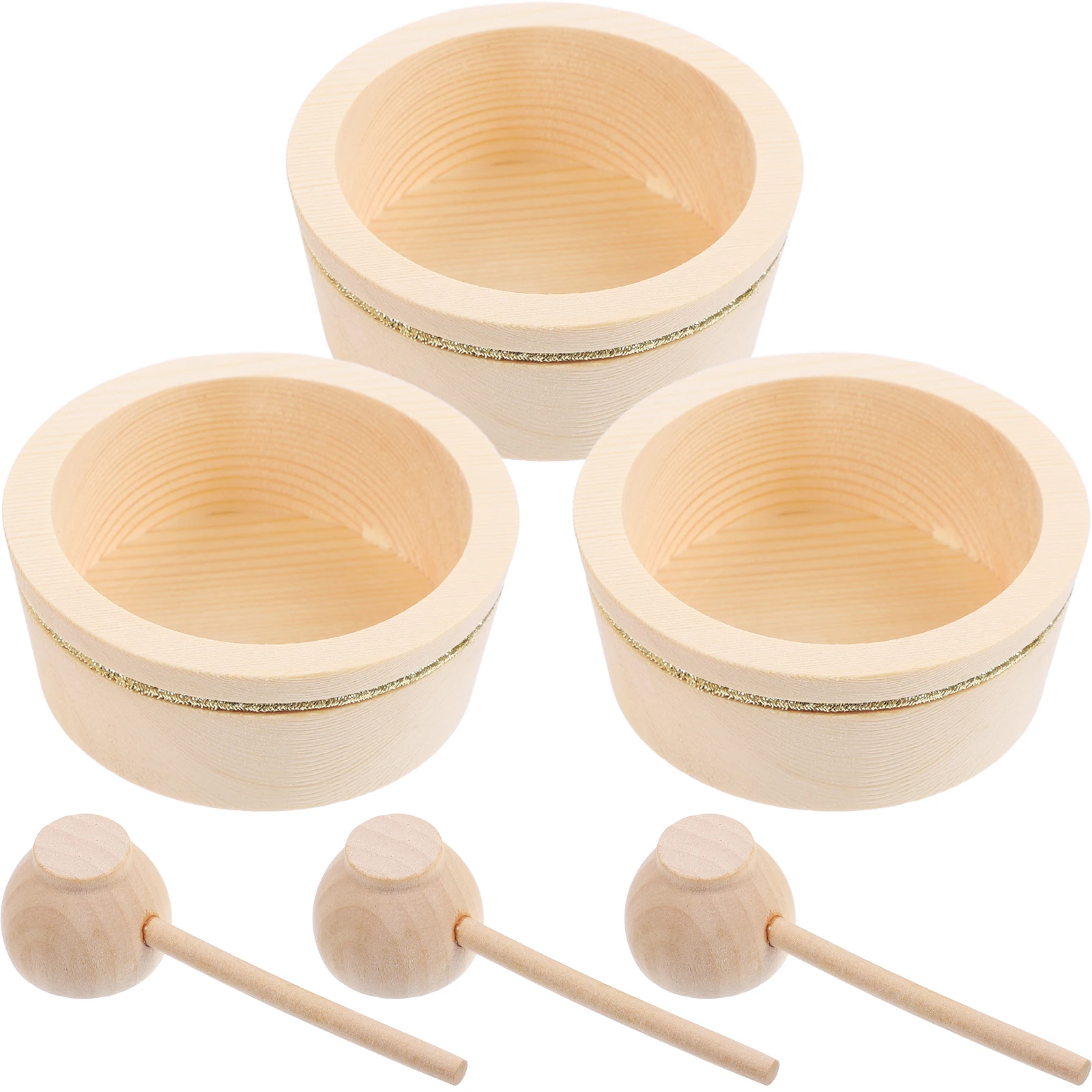 

3 Sets Mini Wooden Bowl Spoon Kitchen Toys for House Dollhouse Food Accessories Decoration Parts Miniature Bowls Unfinished