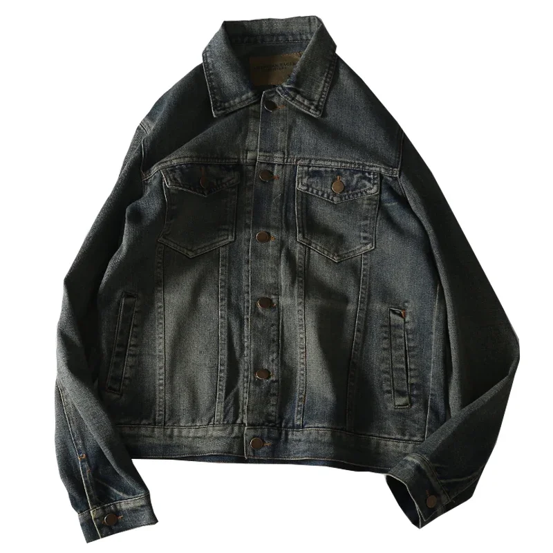 

Retro Dirty Wash Distressed Stonewashed Men's Denim Coat Classic Short Men and Women Casual Jacket