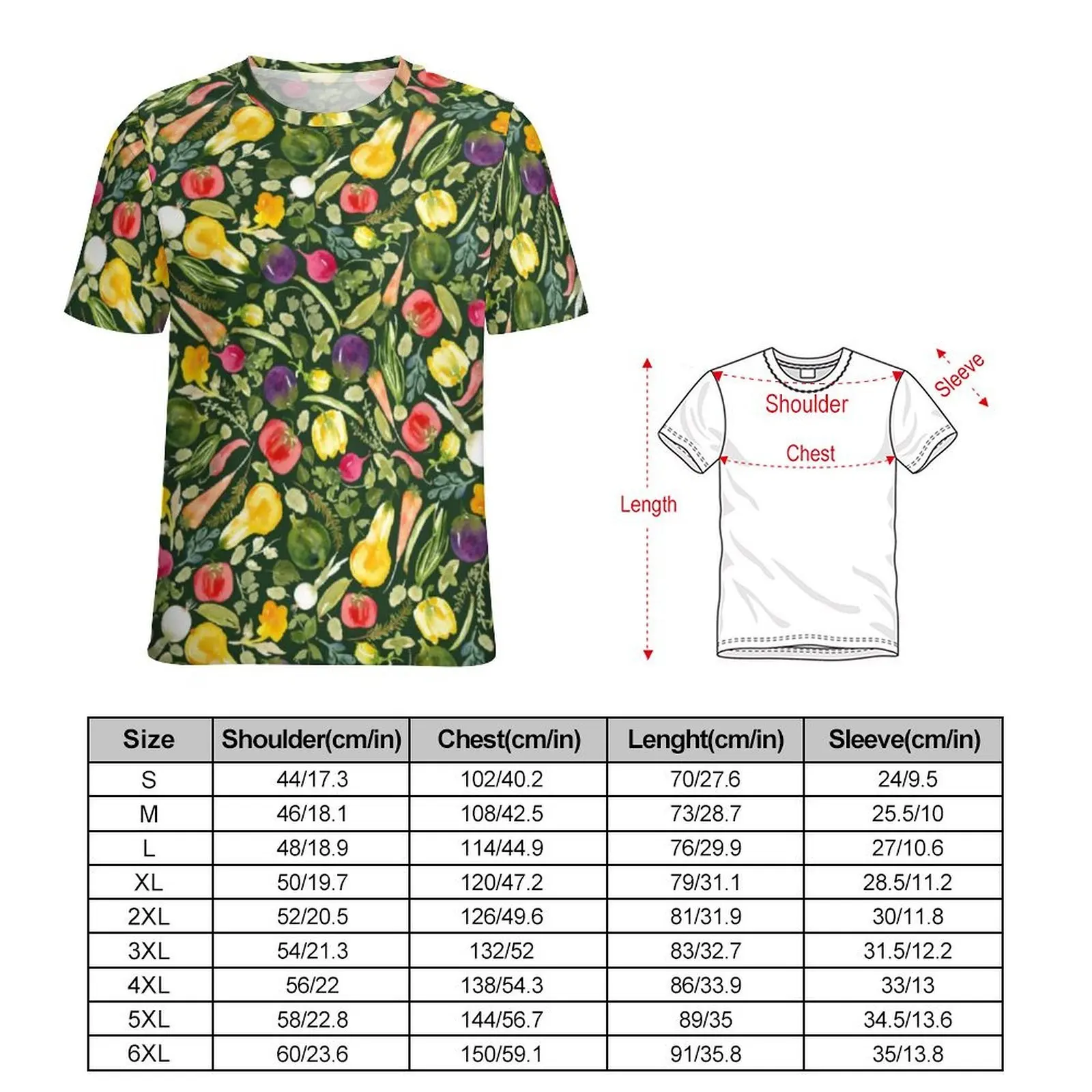 Men Watercolor Vegetarian T Shirt Vegetable Lover Trending T-Shirts Short Sleeves Graphic Tops Premium Casual Oversized Tees