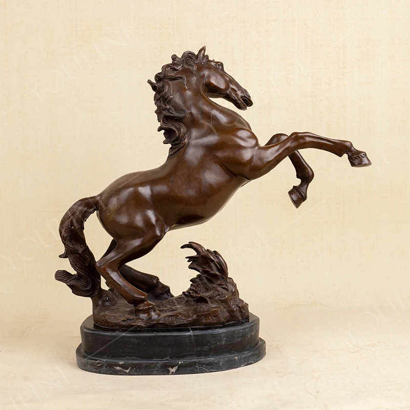 49cm Bronze Horse Statue Bronze Rearing Horse Sculpture  Reancing Horse Art Crafts For Home Garden Decor Ornament Gifts