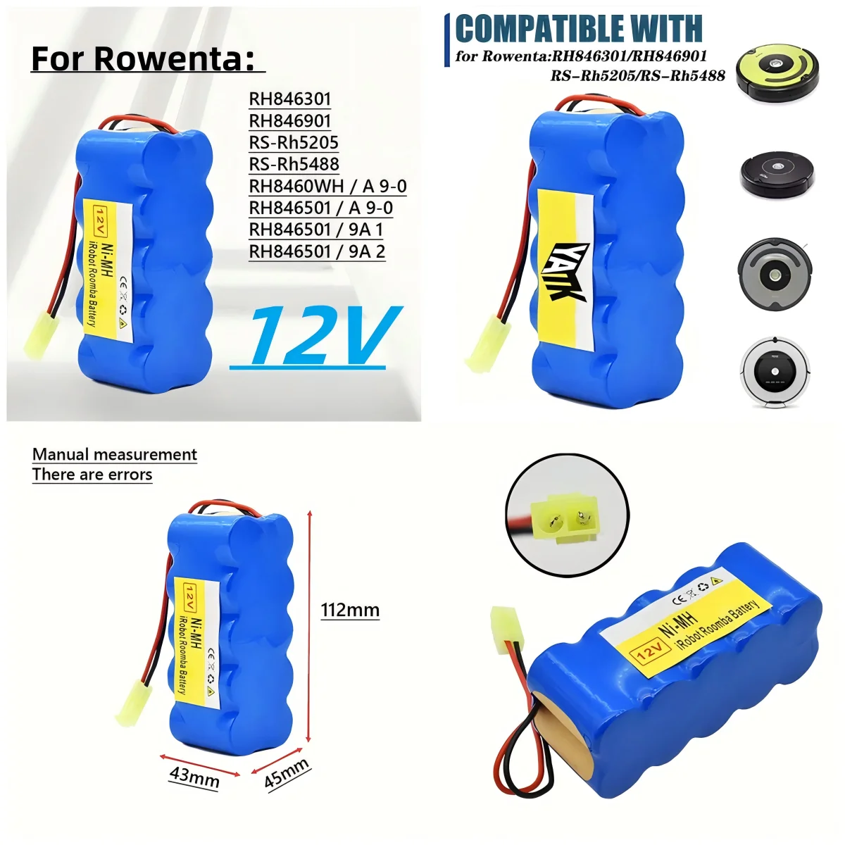 

Ni-MH аккумуляторная батарея 12 В SC, 6000 мАч для Rowenta, робота-пылесоса, 12 В, RH5488, RH846301, RH846901, RS-Rh5205 1 продается