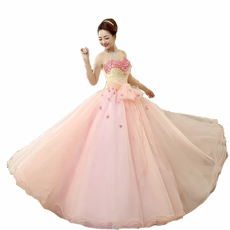 New Flesh Pink Strapless Puffy Dress for Birthday Party, Vocal, Piano, Host, Art Exam, Colorful Gauze Performance Costume
