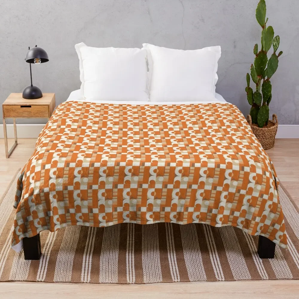 Mid Century Modern Geometric orange Throw Blanket Camping Furry Luxury Thicken Multi-Purpose Blankets