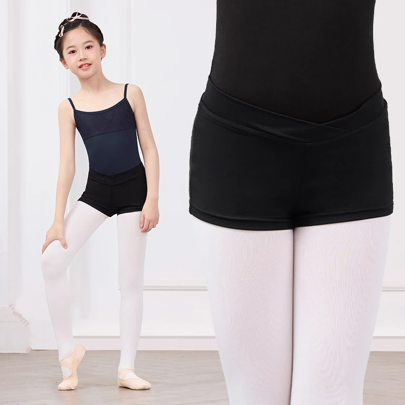 Kids Girl Short Ballet Pants Cross High Elastic Breathable Dance Gymnastics Shorts for Girls Ultra Short Sports Casual Leggings