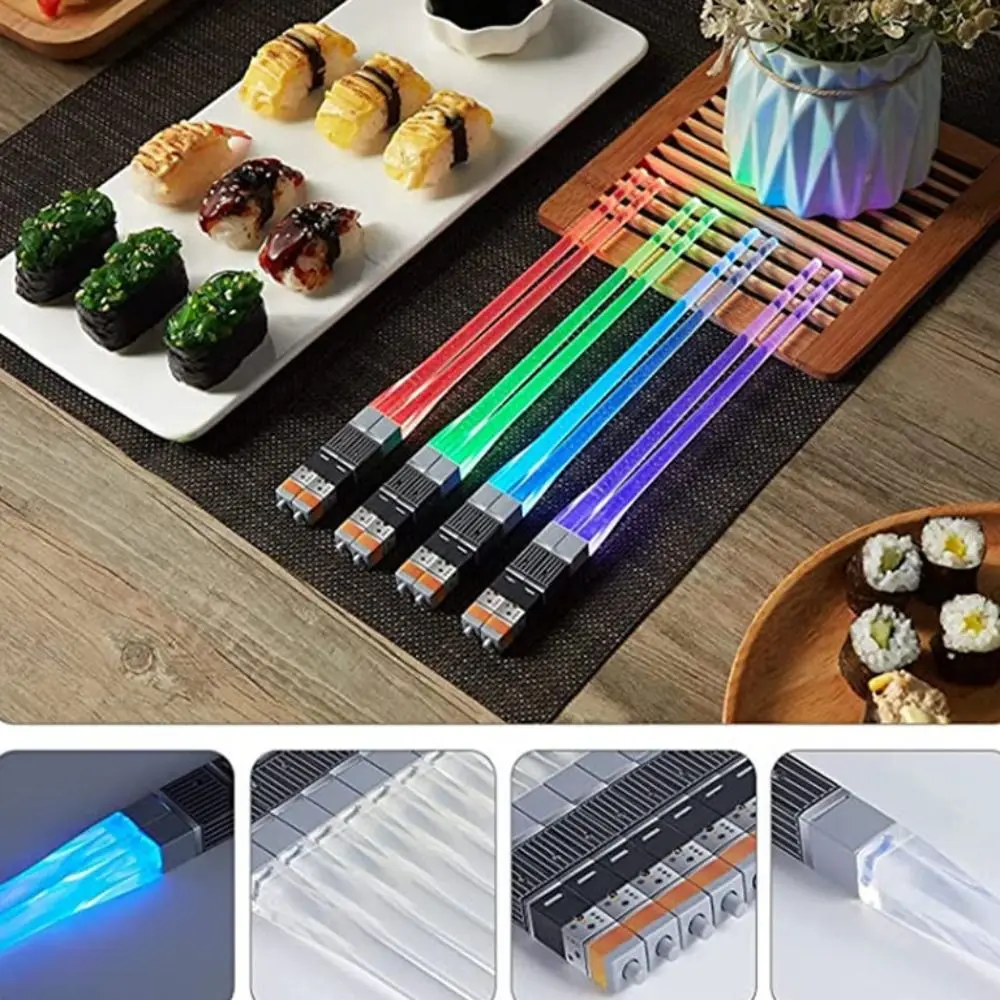 Chopsticks Light Up LED Glowing Light Saber Chop Sticks Reusable Sushi Lightup Sabers Chopstick Set of 1 Pairs