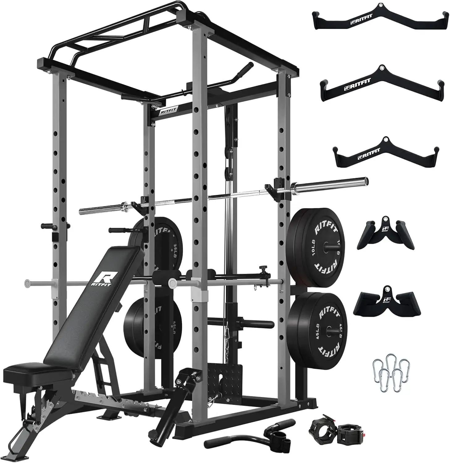 

Корпус питания RitFit с дополнительной решеткой LAT PullDown/кабельным кроссовером/смитной системой, стойкой для приседаний на 1000 фунтов для дома