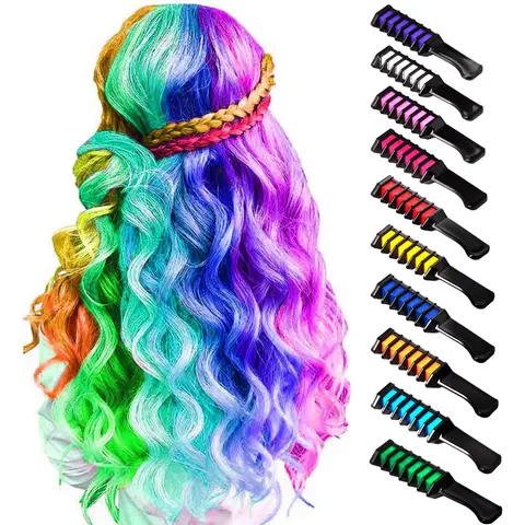Temporary Hair Dye,Coloring Chalk Comb Temporary Washable Hair Dye Combs for Girls' Birthday Role-Playing Halloween DIY