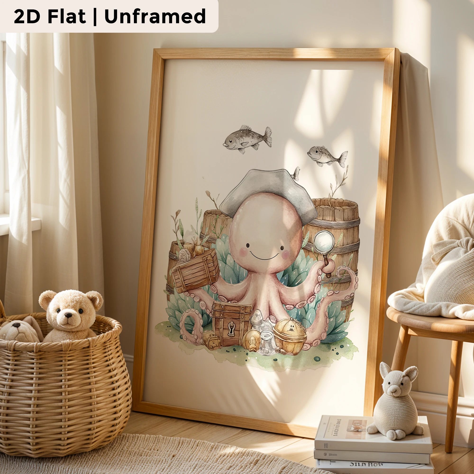 3pcs Modern,Cartoon Pirate Octopus Wall Art Print Canvas Painting Poster Picture For Living Room,Bedroom,Kids Room Home Decor