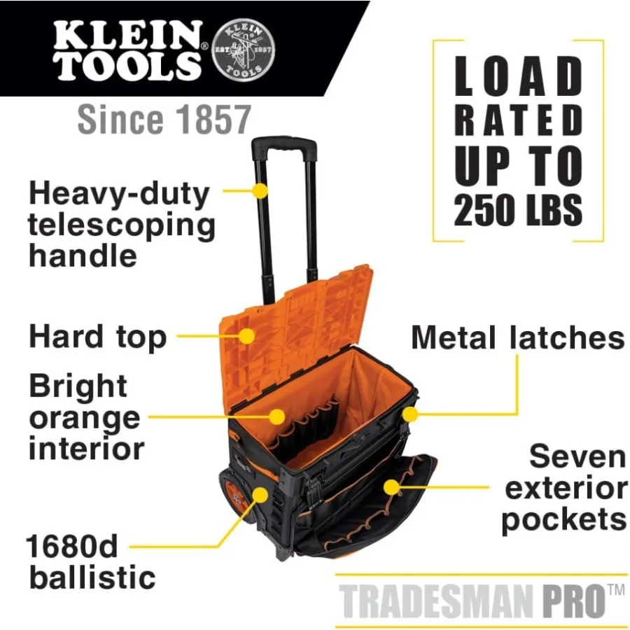 55473RTB Rolling Tool Bag Tradesman Pro Tool Master 250lbs Load Rated Heavy-Duty Polyester Black Durable Wheels and