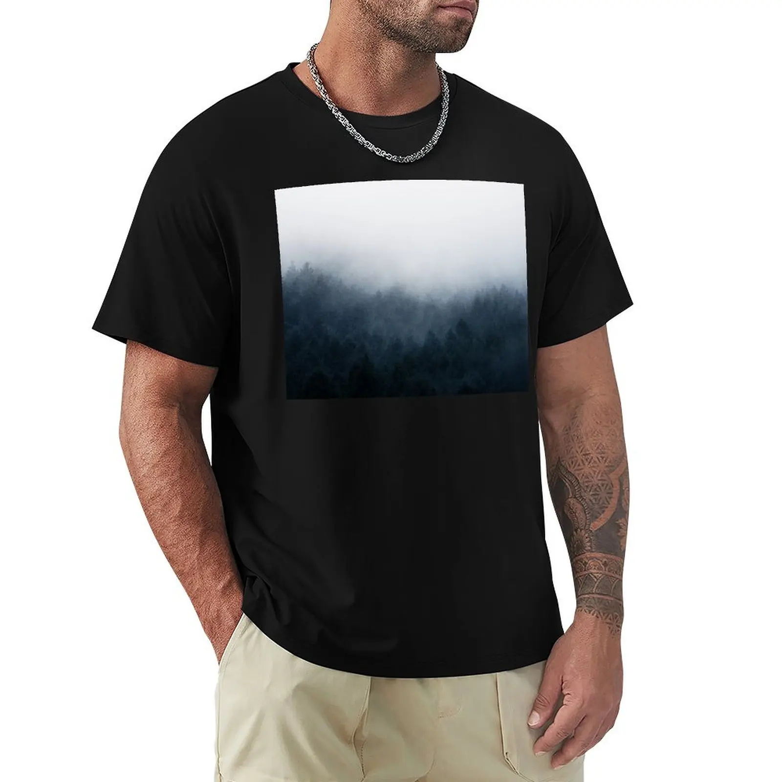 All Over // Misty Fairytale Wilderness Forest With Cascadia Trees Covered In Magic Blue Fog Series T-Shirt