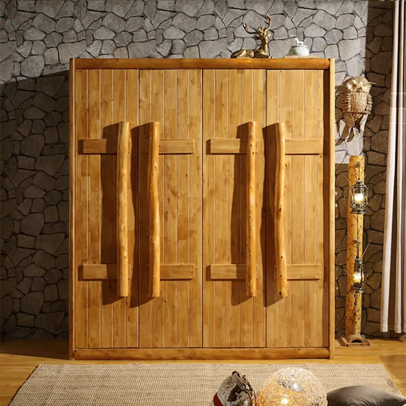 

Solid Wood Four-Door Wardrobe Household Bedroom Storage Wardrobe Environmental Protection Original Ecological Chinese Furniture