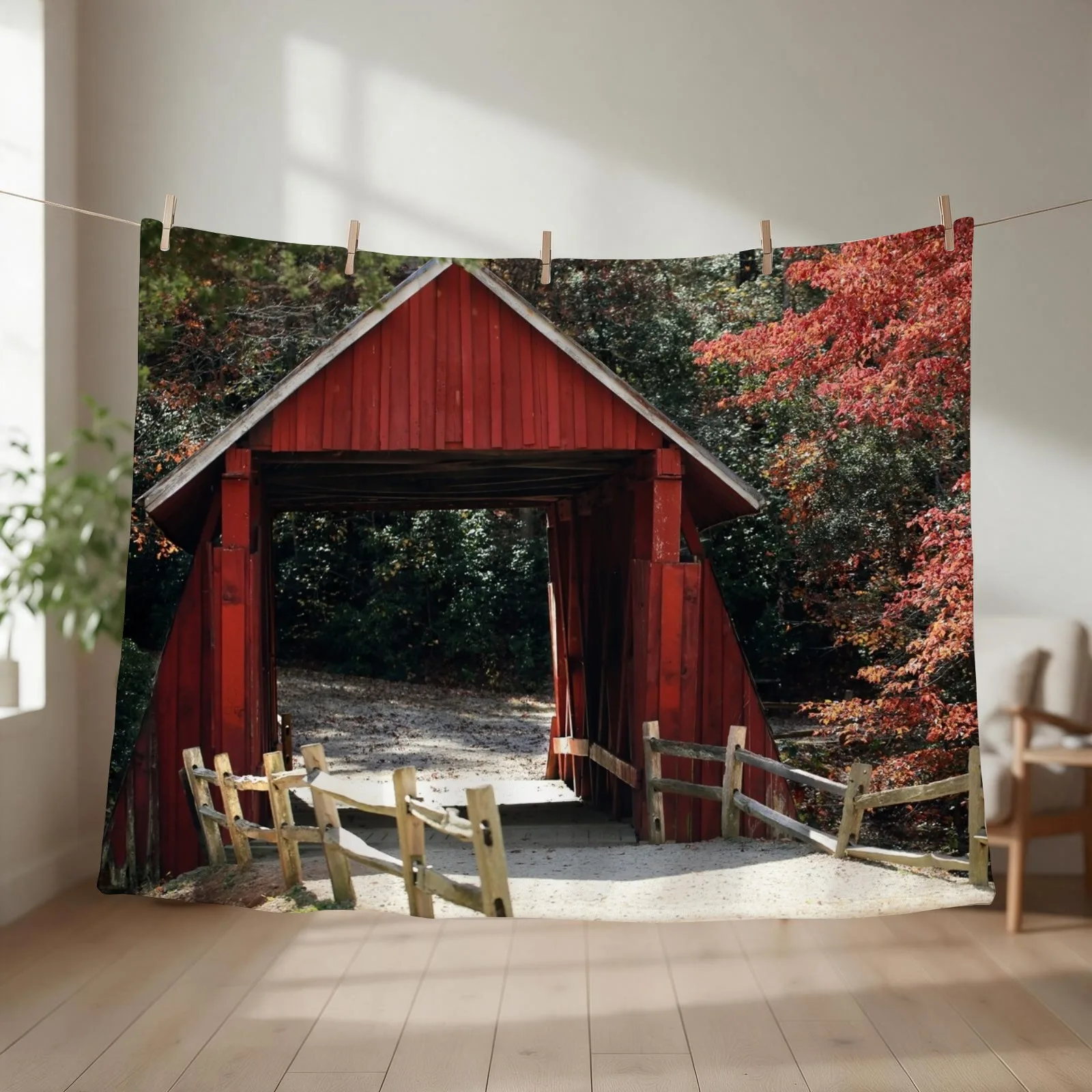 Campbell's Covered Bridge No 4 Throw Blanket Custom Thermal Comforter Soft Plush Plaid Blankets