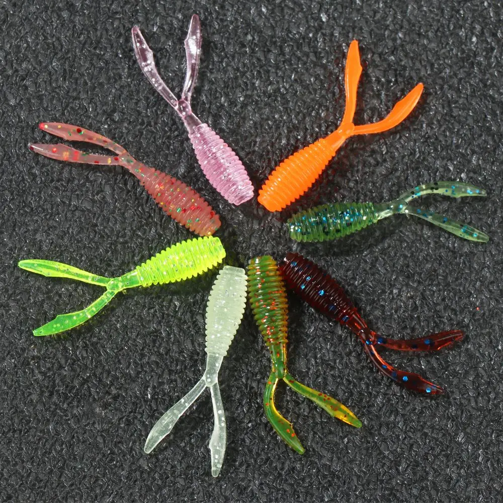 10pcs 36mm 0.3g Mini Soft Fishing Lures Rockfish Twin Tail Artificial Wobbler Crankbait Bionic Silicone Fluorescent Worm Bait