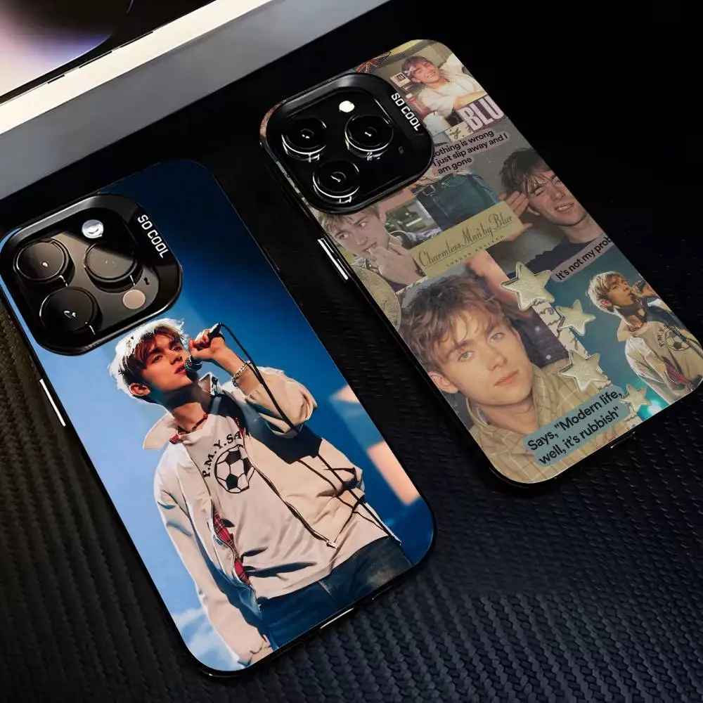 

D-Damon A-Albarn Blur Frontman Phone Case For iPhone17,16,15,14,13,12,Pro Max Black Colored Silver Plated Inside Cover