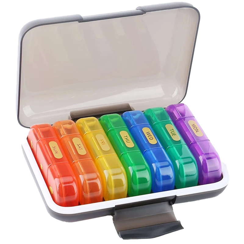 1 PCS Weekly Pill Organizer Contains AM PM Medication Organizer Travel Essentials Black&Multicolor